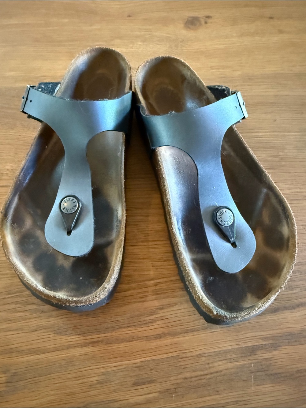 Birkenstock Gizeh Pewter Leather T Sandals